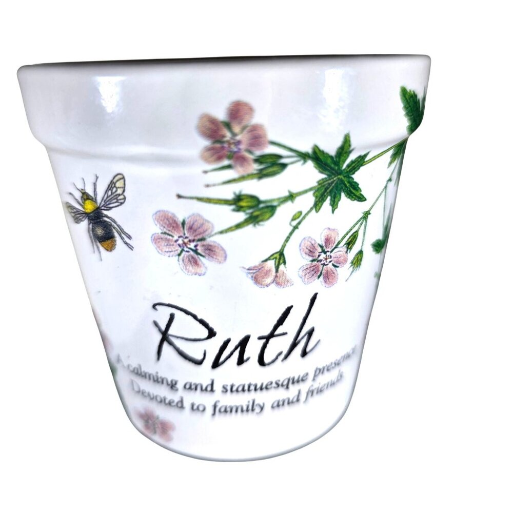 Ceramic candle personalized Ruth History & Heraldry floral White cottagecore